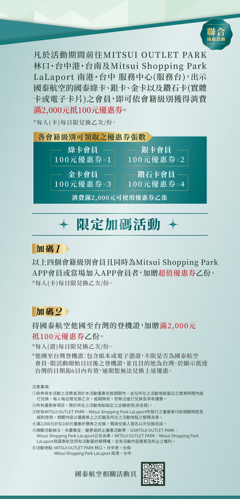 國泰航空 x LaLaport 南港 購物優惠